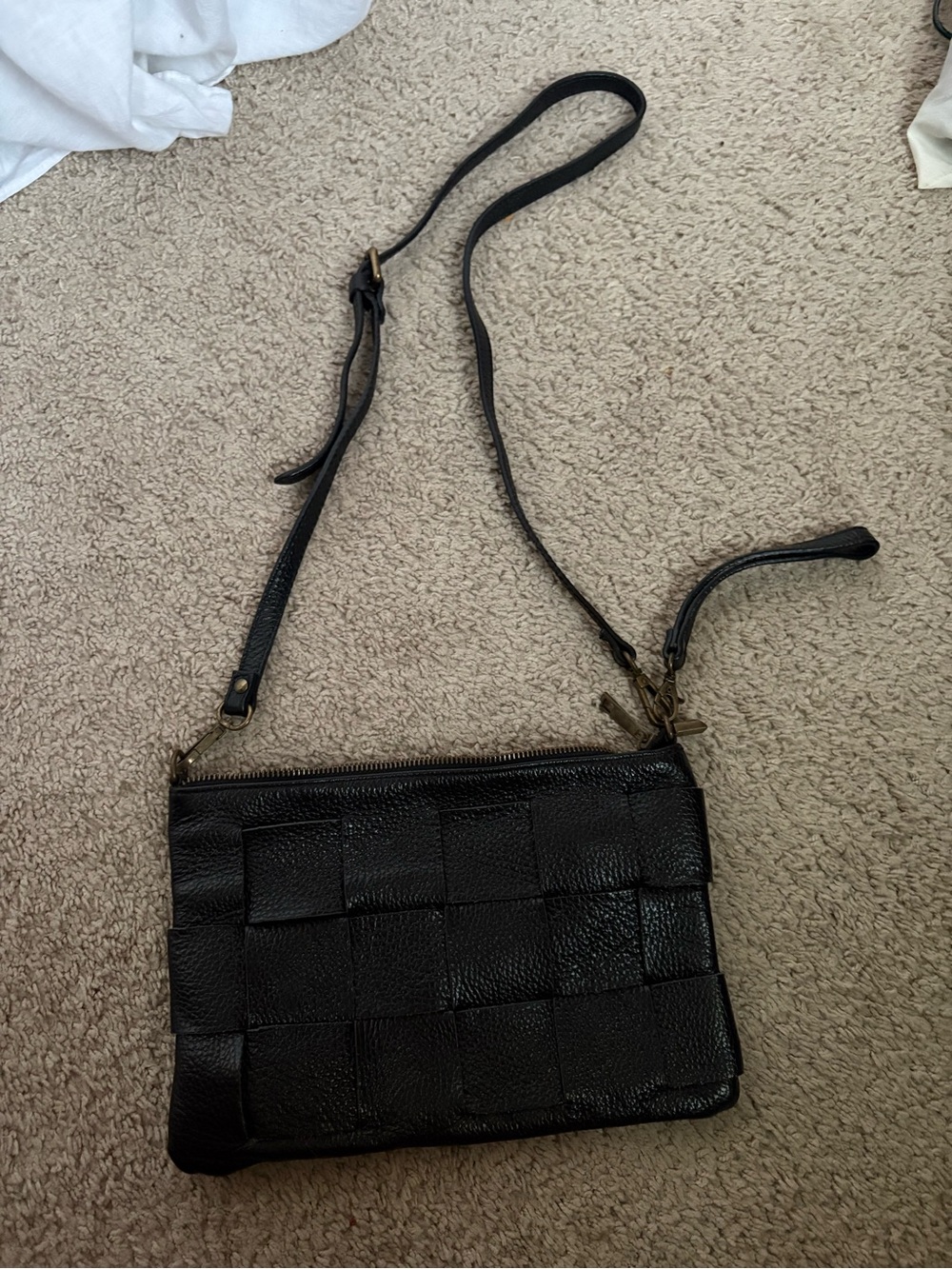 Valentina Fire Black Woven Genuine Leather Crossbody Purse